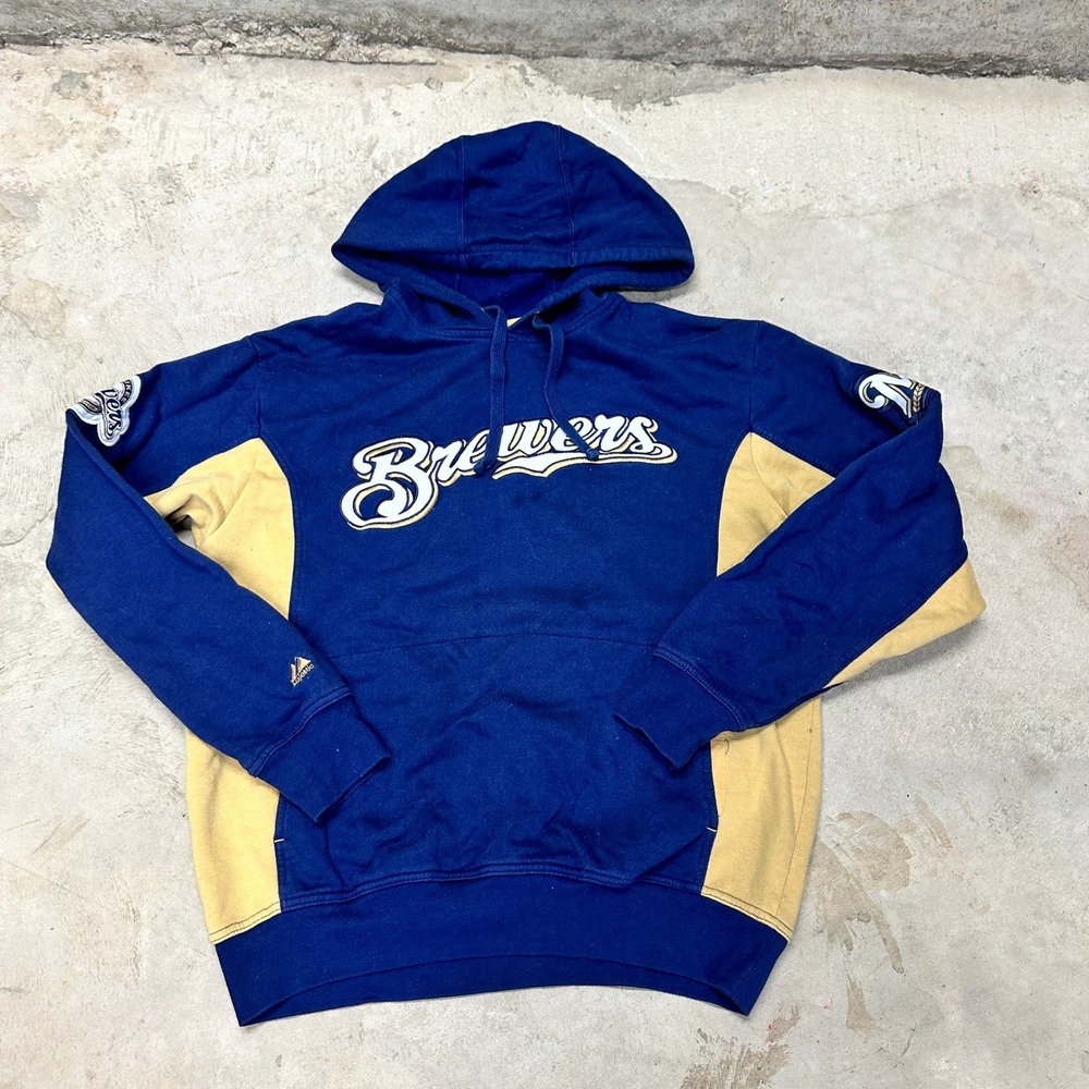 Majestic Milwaukee Brewers Hoodie Mens‎ Medium MLB Baseball Pullover
